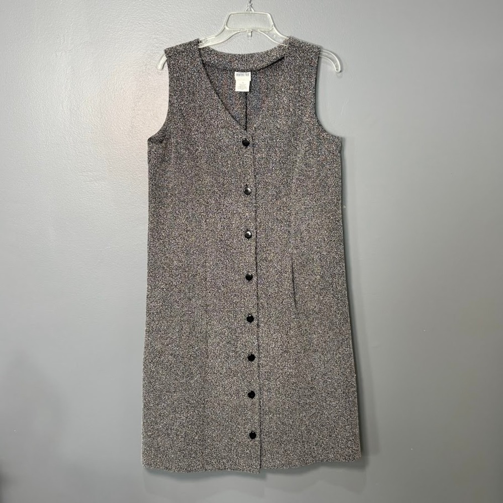 Bedford Fair Dress Wmn 10 Black White Poly Rayon Shift Button Front Classic Chic
